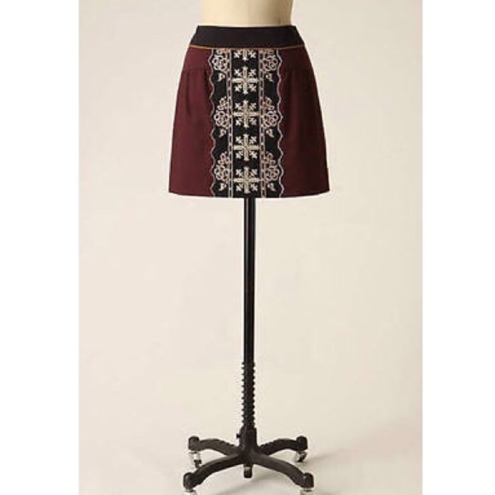 Floreat Plum Purple Black Floral Embroidered Skirt